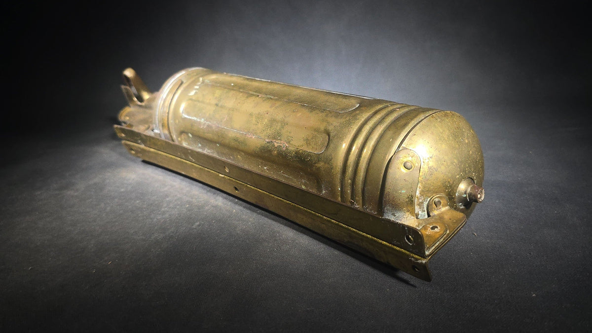 Antique Pyrene Brass One-Quart Pump-Type Fire Extinguisher with Wall-Mount Bracket, Manufactured by Pyrene M'f'g Co., New York, New York