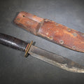 Lot 090 - Vintage Marble's Fixed-Blade Knife with Stacked Leather Handle and Leather Sheath, Manufactured by Marble's, Gladstone, Michigan, 10" L