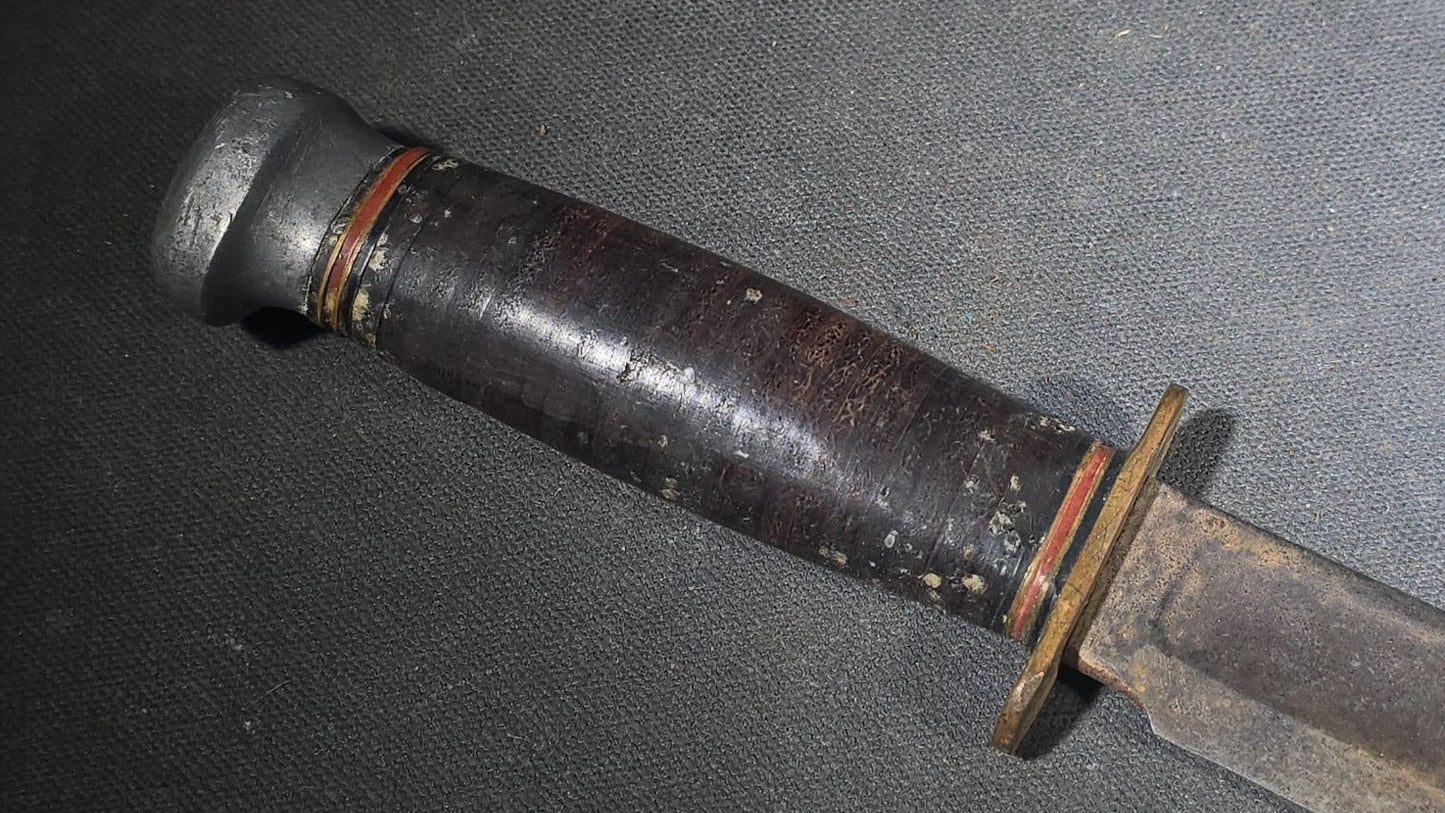 Vintage Marble's Fixed-Blade Knife with Stacked Leather Handle and Leather Sheath, Manufactured by Marble's, Gladstone, Michigan