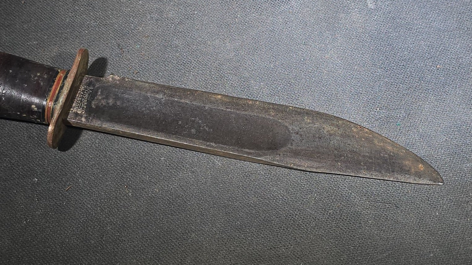 Vintage Marble's Fixed-Blade Knife with Stacked Leather Handle and Leather Sheath, Manufactured by Marble's, Gladstone, Michigan