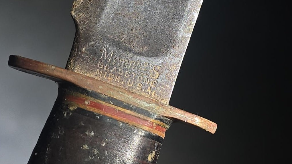 Vintage Marble's Fixed-Blade Knife with Stacked Leather Handle and Leather Sheath, Manufactured by Marble's, Gladstone, Michigan