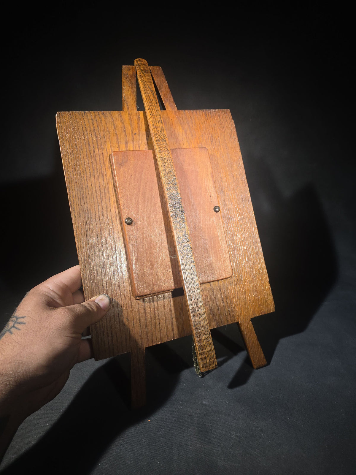 Antique Chip-Carved Folk Art Easel Picture Frame with Photograph of a Seated Young Woman