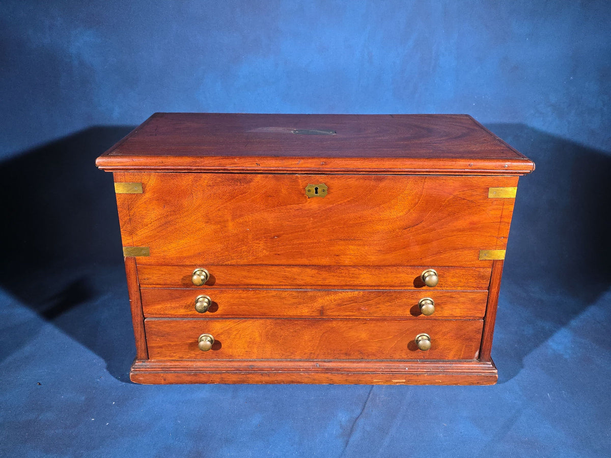 Antique Mahogany Tool Chest with Brass Hardware, Engraved "A. G. Stout / New York"