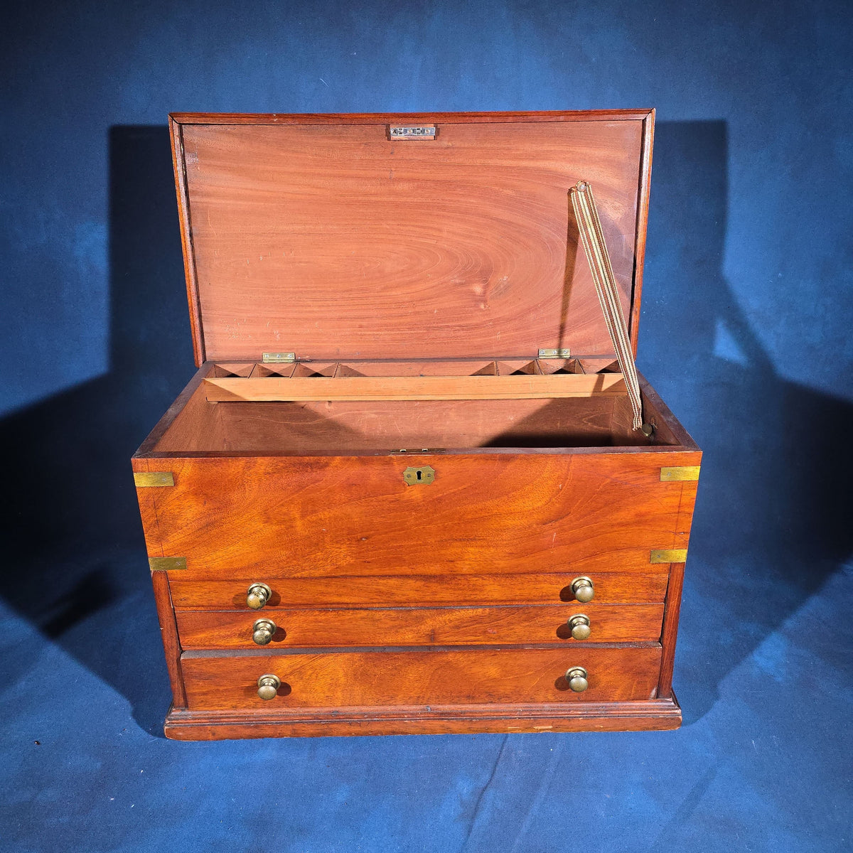 Antique Mahogany Tool Chest with Brass Hardware, Engraved "A. G. Stout / New York"