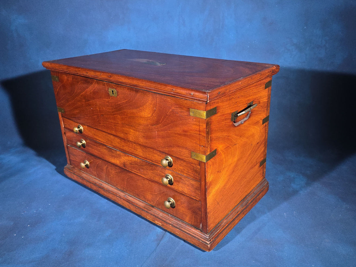 Antique Mahogany Tool Chest with Brass Hardware, Engraved "A. G. Stout / New York"