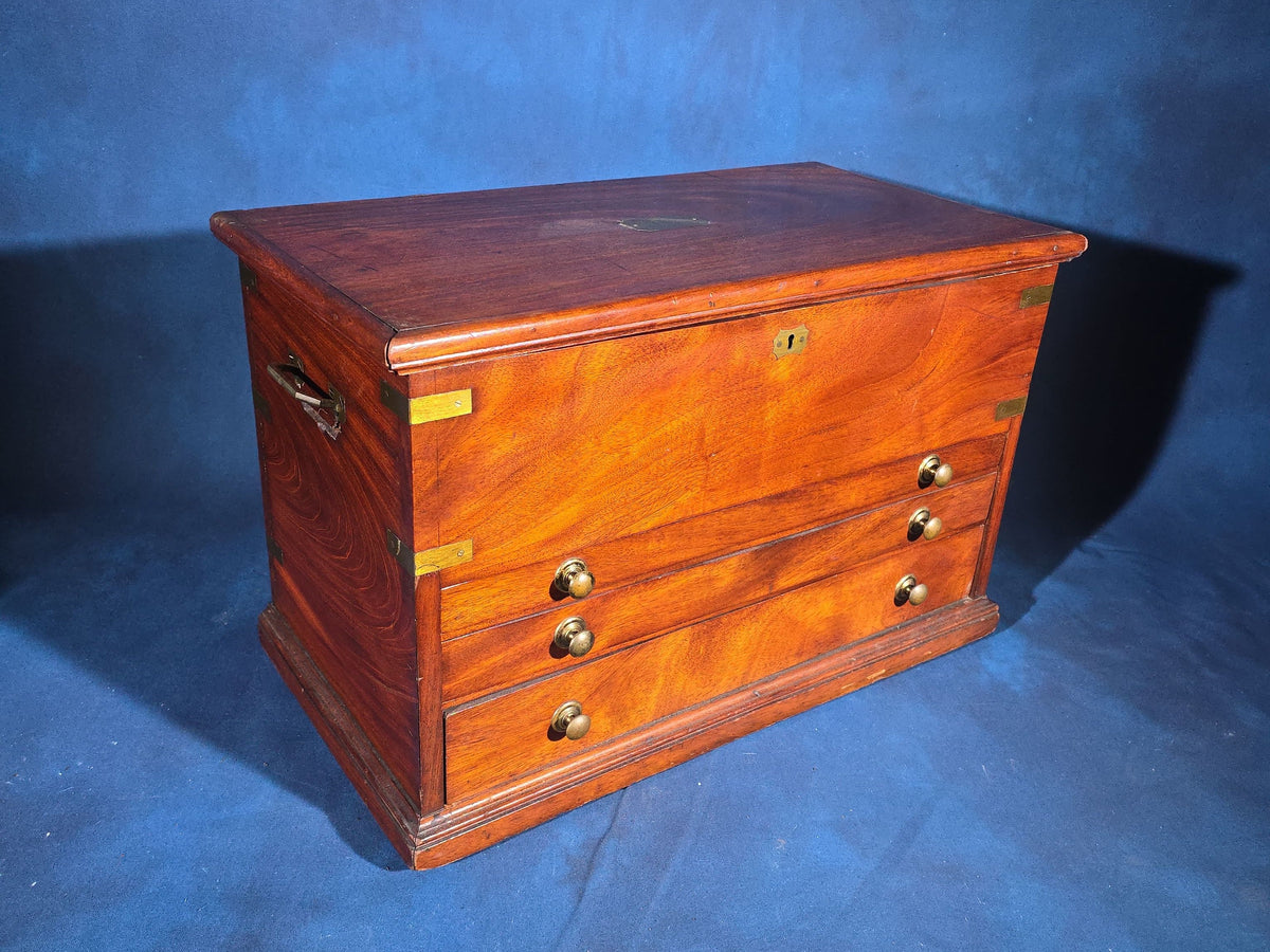 Antique Mahogany Tool Chest with Brass Hardware, Engraved "A. G. Stout / New York"
