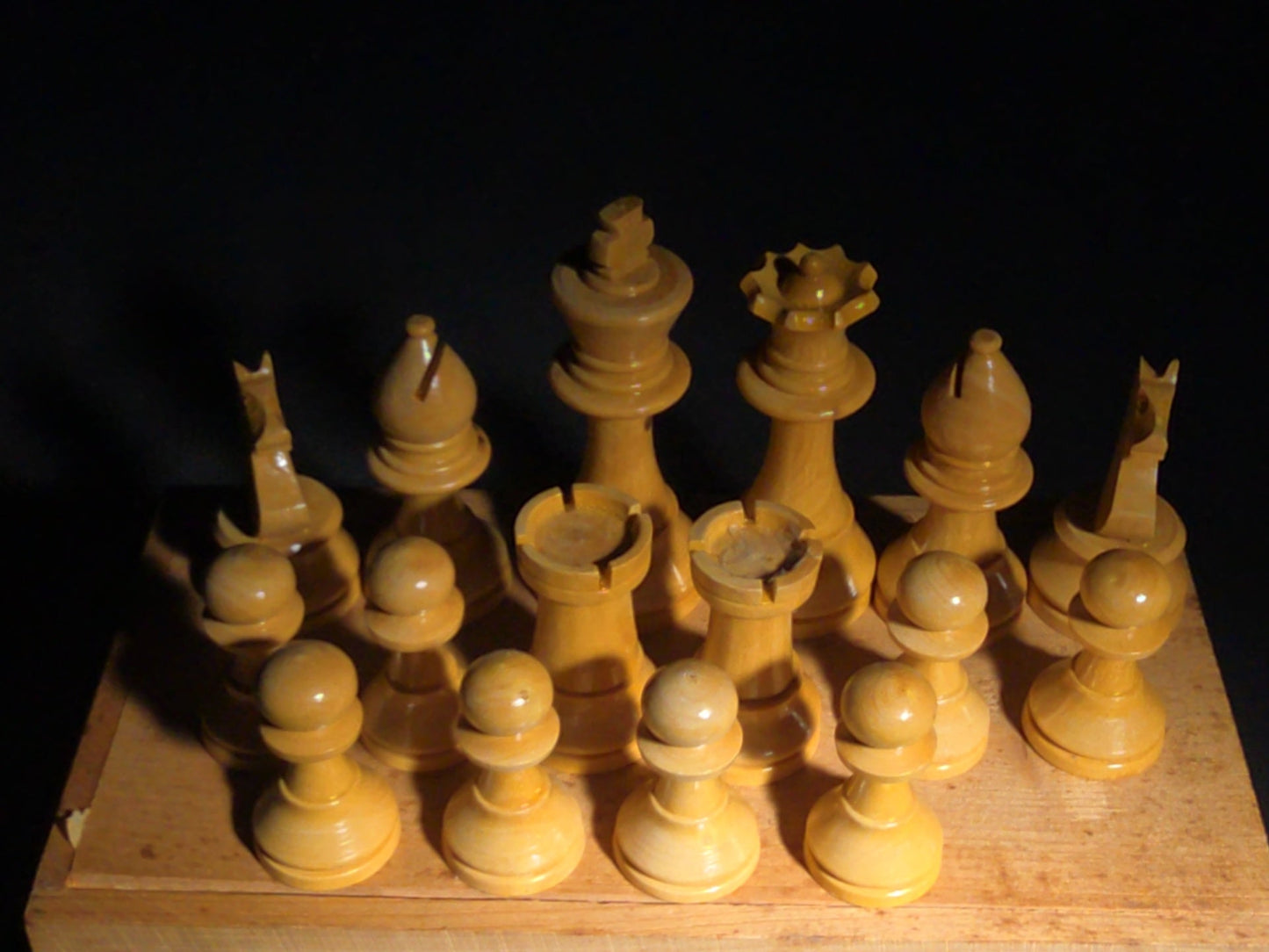 Vintage Complete Staunton-Style Carved Wood Chess Set in Wood Box, Manufactured by Phidias, Made in France