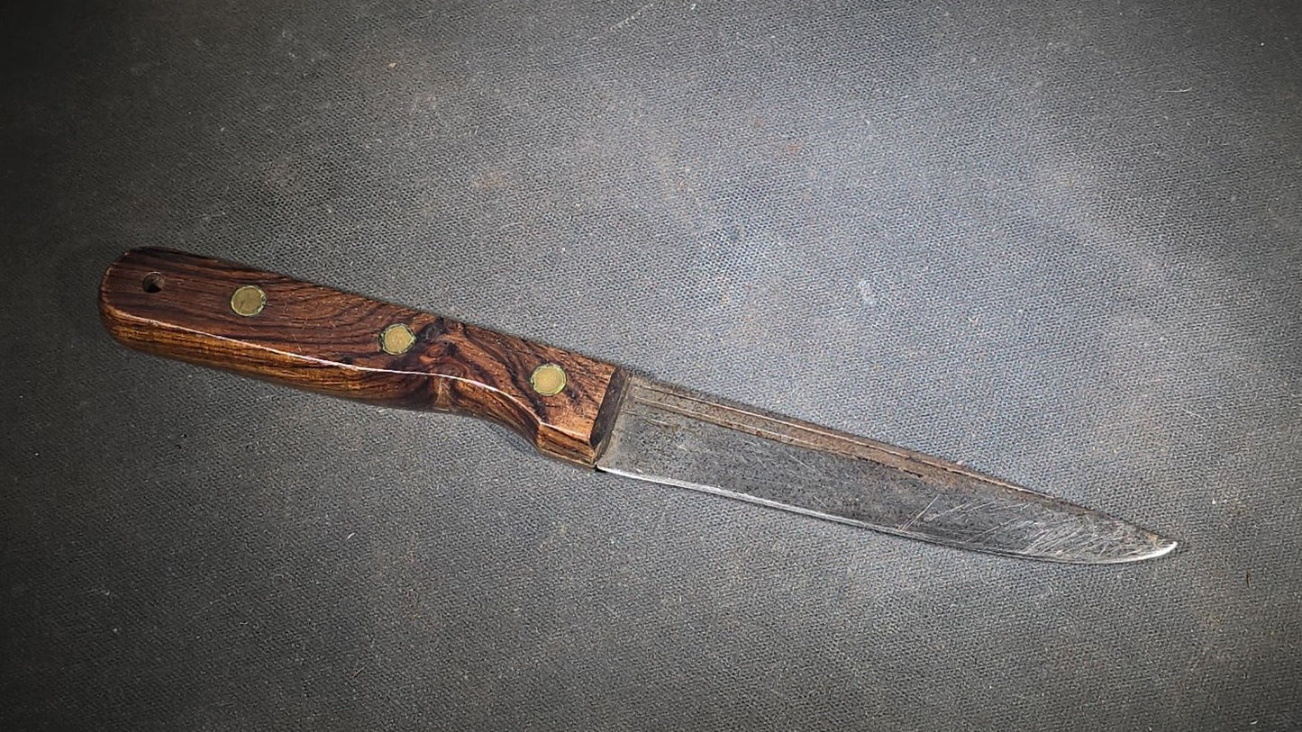 Vintage Herter's Inc. Fixed Blade Knife with Wood Handle and Tooled Leather Sheath
