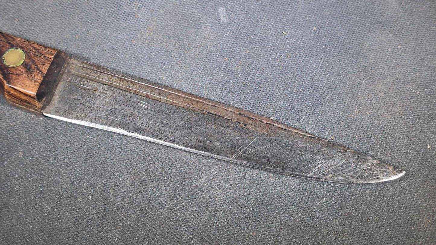 Vintage Herter's Inc. Fixed Blade Knife with Wood Handle and Tooled Leather Sheath