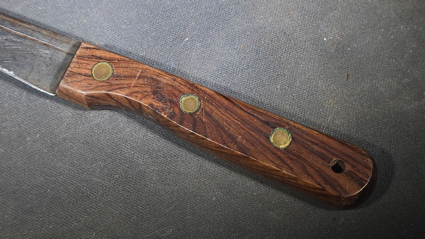 Vintage Herter's Inc. Fixed Blade Knife with Wood Handle and Tooled Leather Sheath