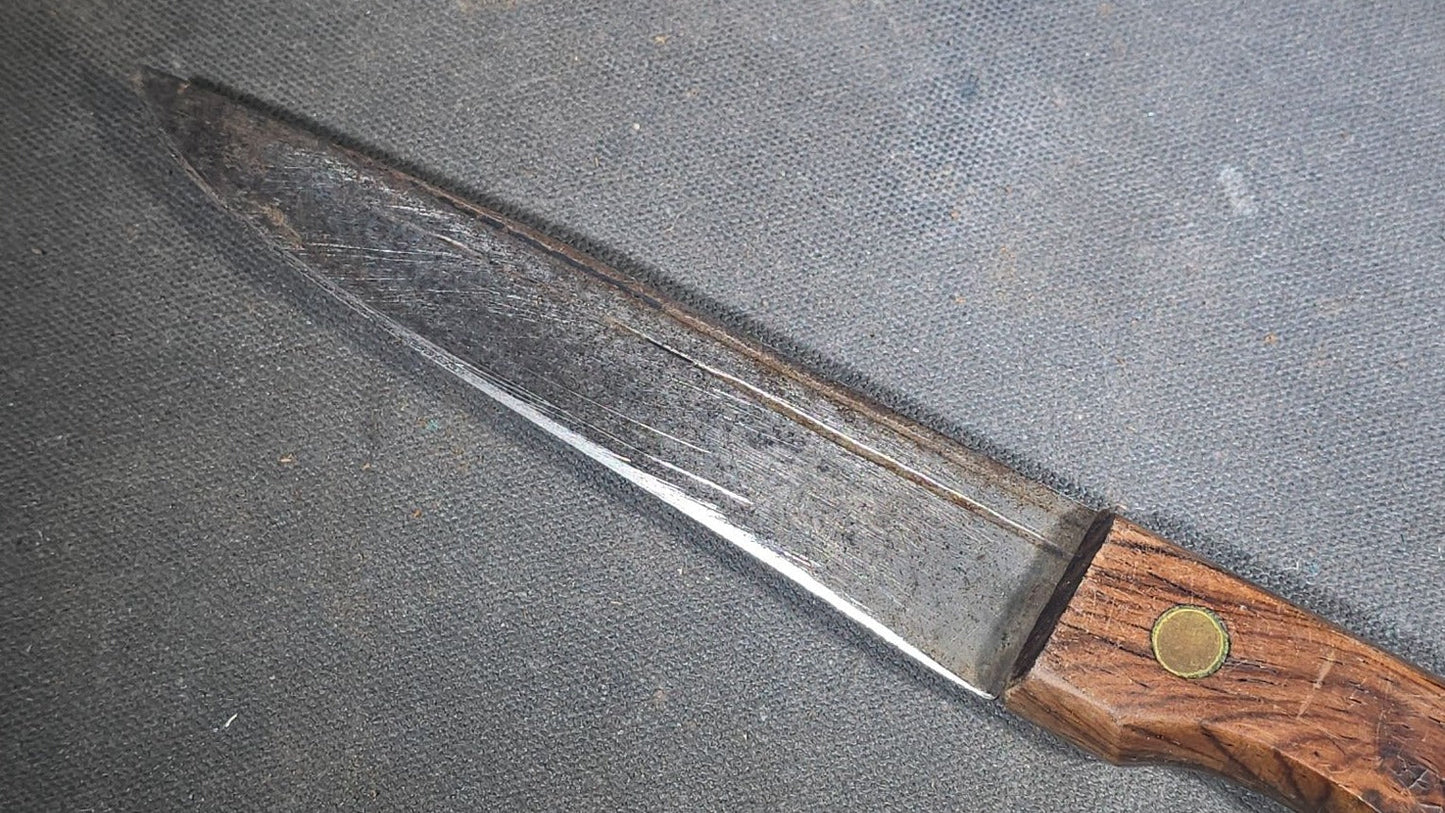 Vintage Herter's Inc. Fixed Blade Knife with Wood Handle and Tooled Leather Sheath