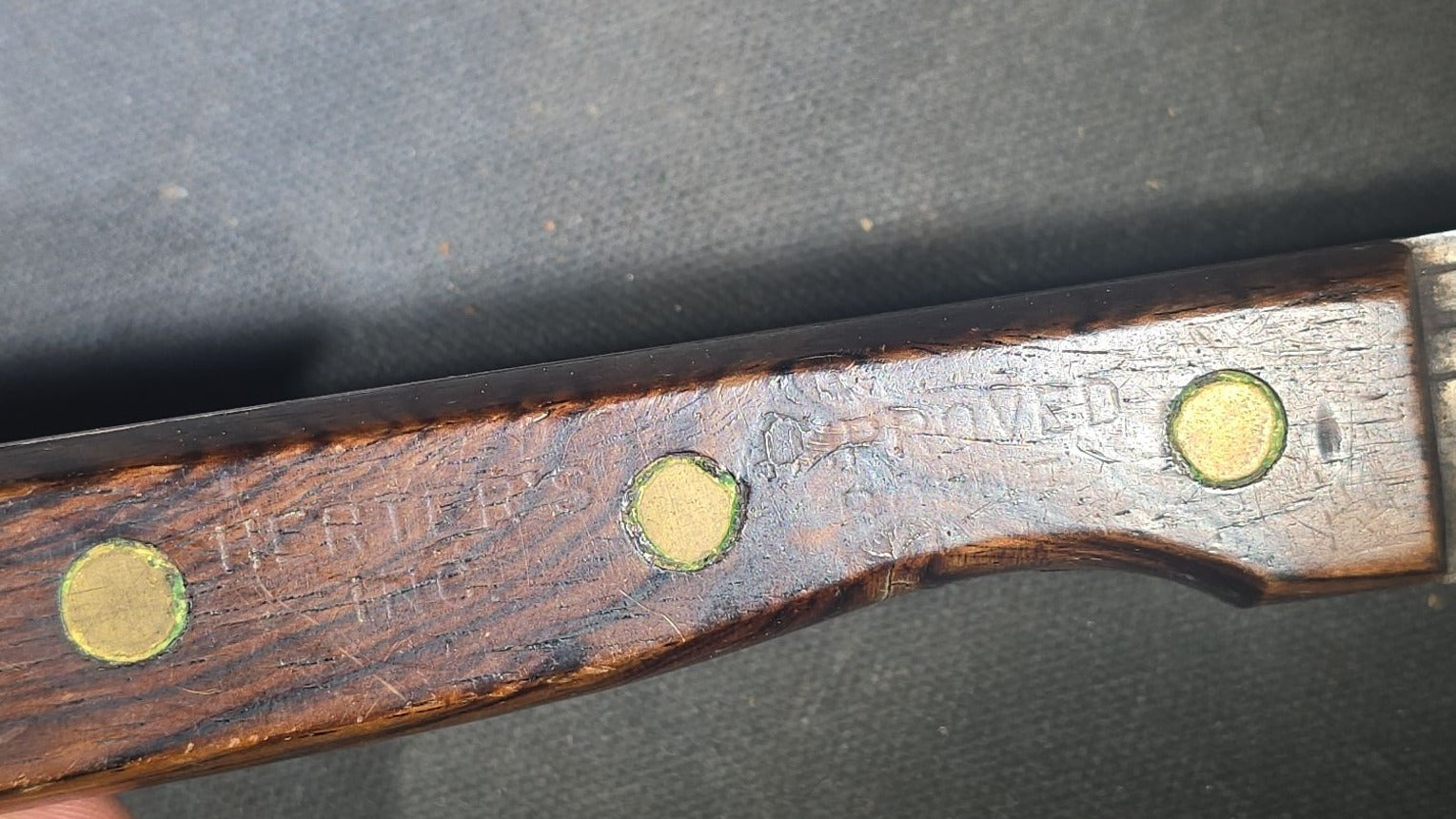 Vintage Herter's Inc. Fixed Blade Knife with Wood Handle and Tooled Leather Sheath