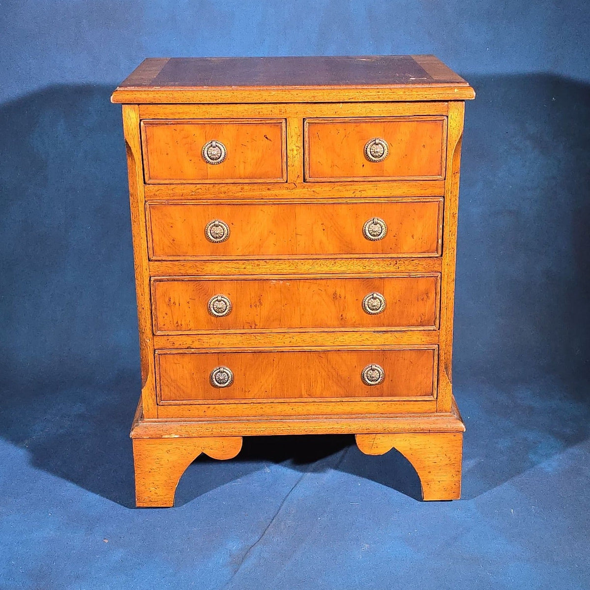 Vintage Georgian-Style Miniature Chest of Drawers with Crossbanded Top and Bracket Feet