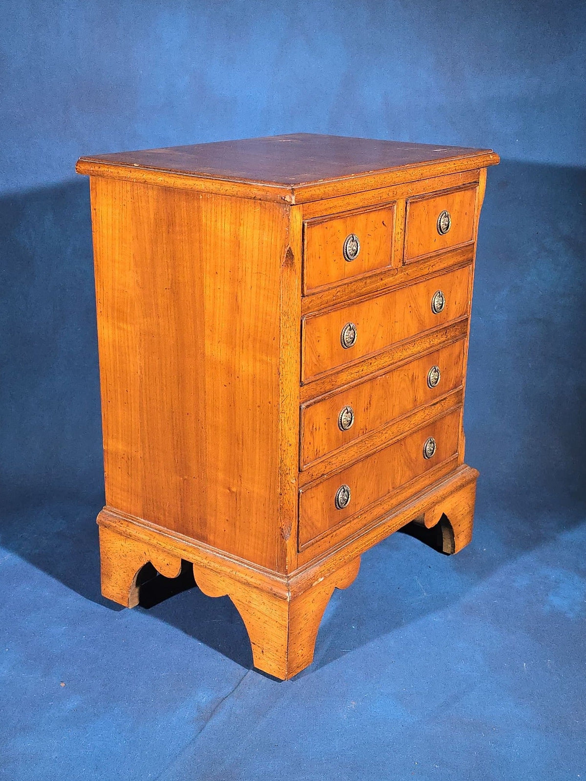 Vintage Georgian-Style Miniature Chest of Drawers with Crossbanded Top and Bracket Feet