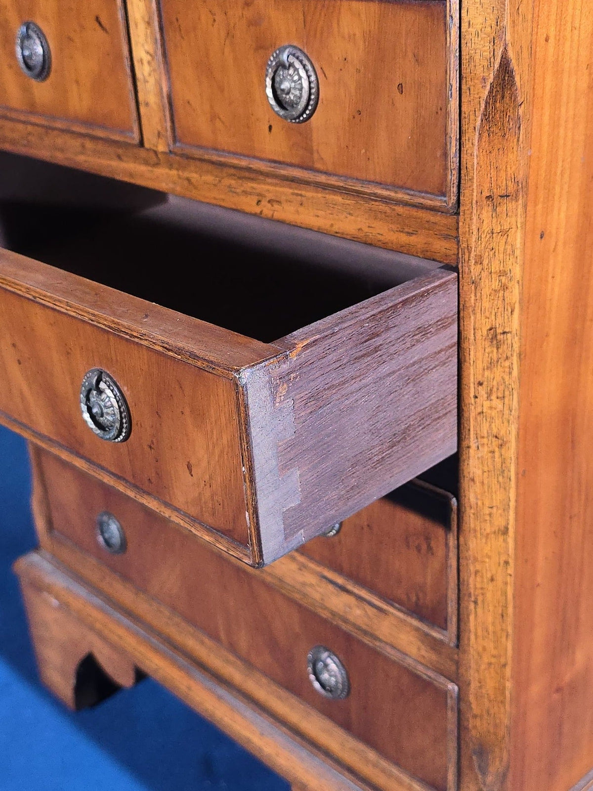 Vintage Georgian-Style Miniature Chest of Drawers with Crossbanded Top and Bracket Feet