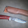 Lot 092 - Modern Fixed-Blade Knife with Wood Handle and Leather Sheath, Marked JB 10, 52100 Steel, Circa 2010, 8" L