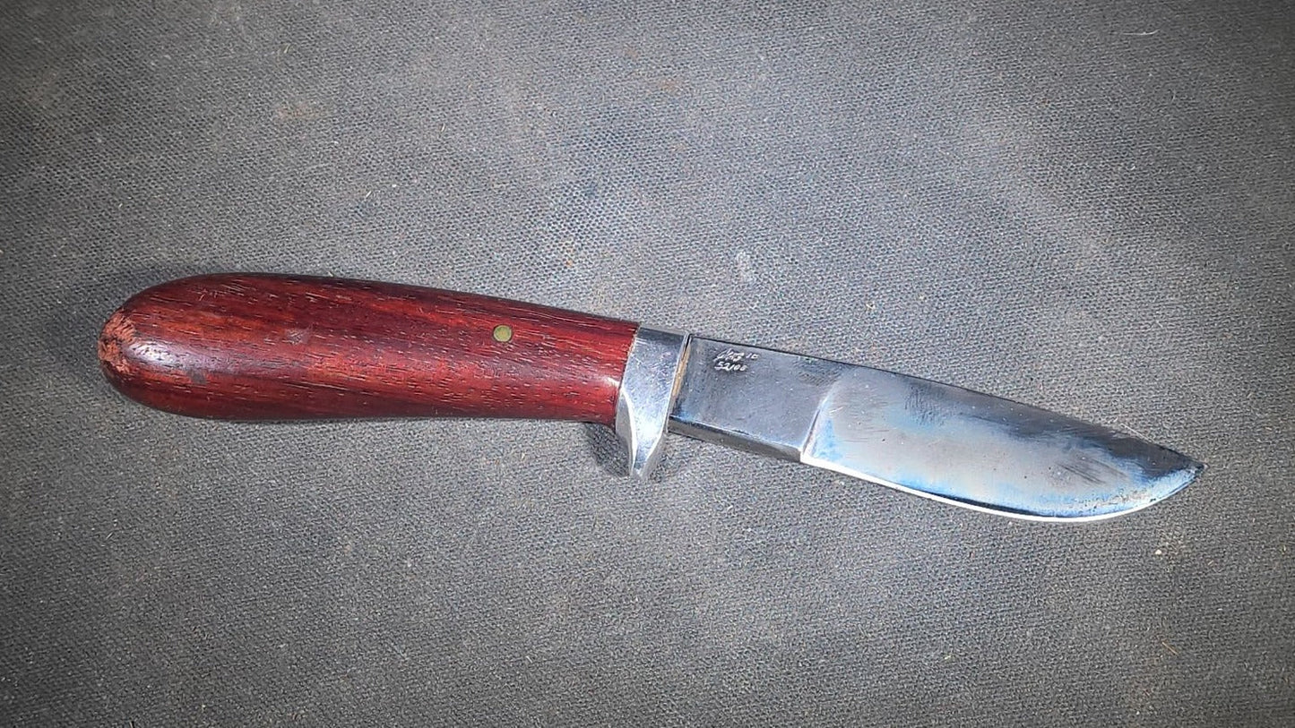 Modern Fixed-Blade Knife with Wood Handle and Leather Sheath, Marked JB 10, 52100 Steel, Circa 2010