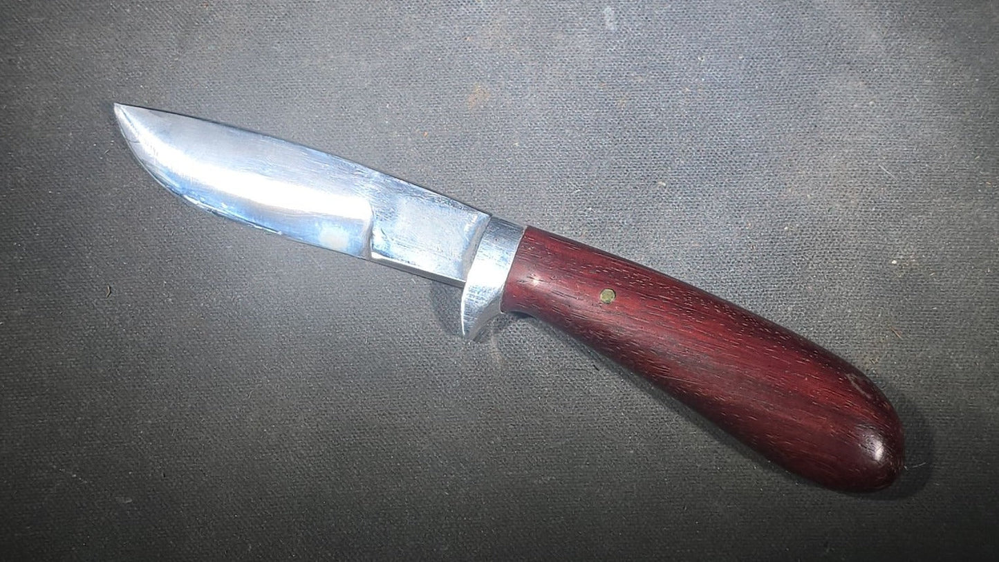Modern Fixed-Blade Knife with Wood Handle and Leather Sheath, Marked JB 10, 52100 Steel, Circa 2010