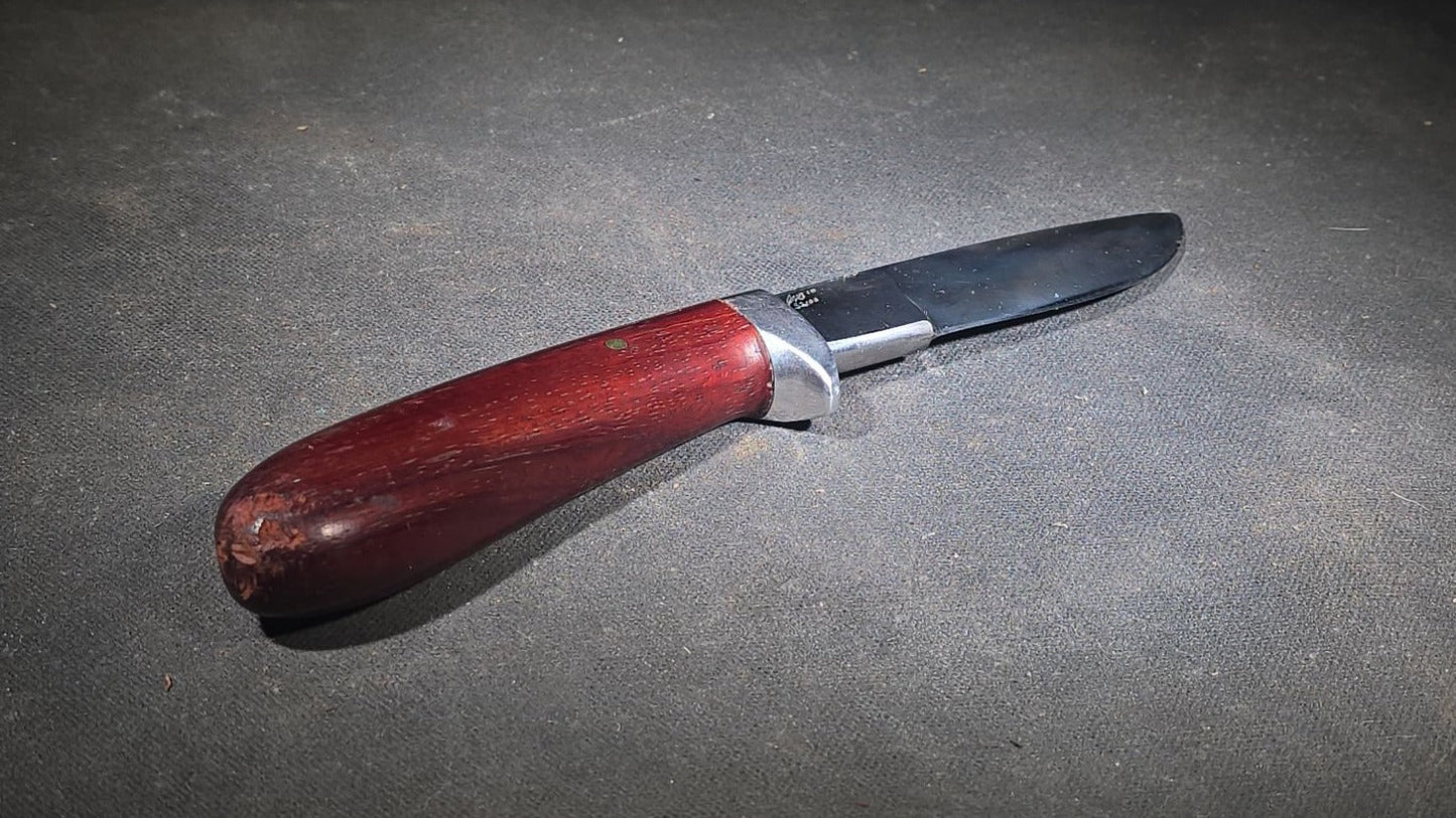 Modern Fixed-Blade Knife with Wood Handle and Leather Sheath, Marked JB 10, 52100 Steel, Circa 2010