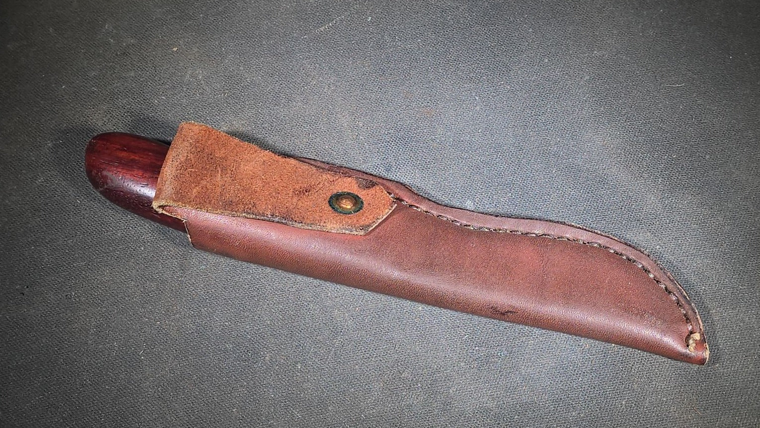 Modern Fixed-Blade Knife with Wood Handle and Leather Sheath, Marked JB 10, 52100 Steel, Circa 2010