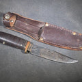 Lot 093 - Vintage Hunting Knife with Stacked Leather Handle and Leather Sheath, Made in England, 7-1/2" L