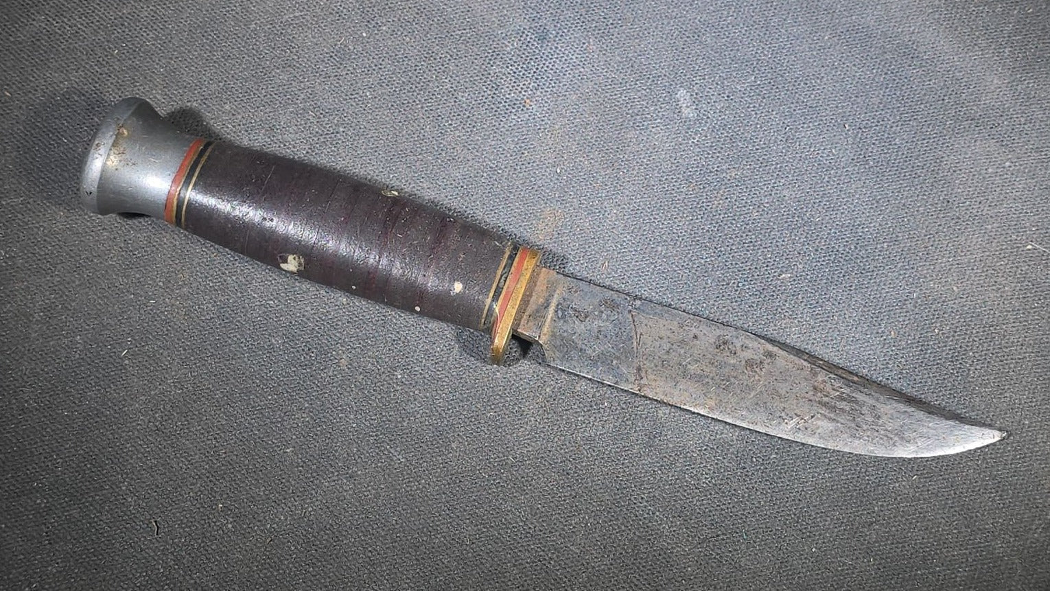 Vintage Hunting Knife with Stacked Leather Handle and Leather Sheath, Made in England