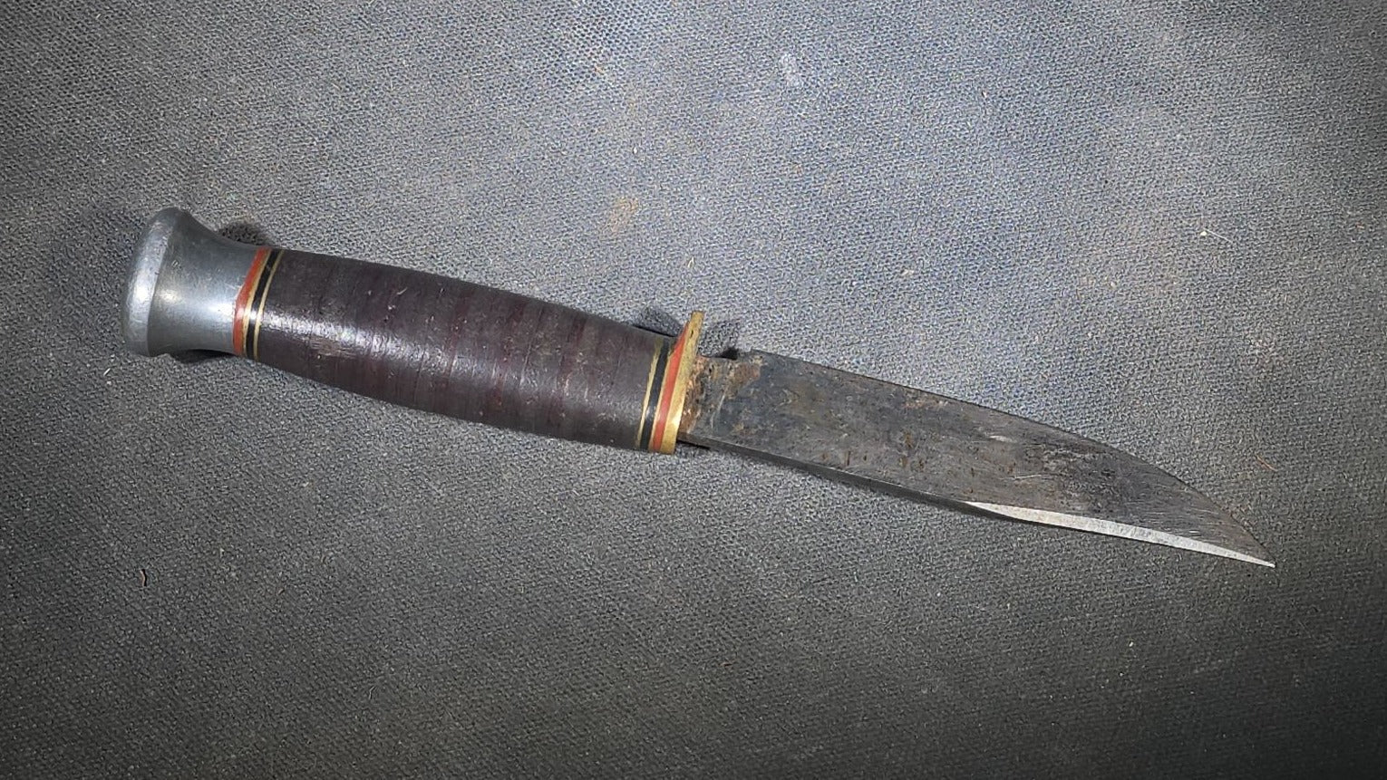 Vintage Hunting Knife with Stacked Leather Handle and Leather Sheath, Made in England