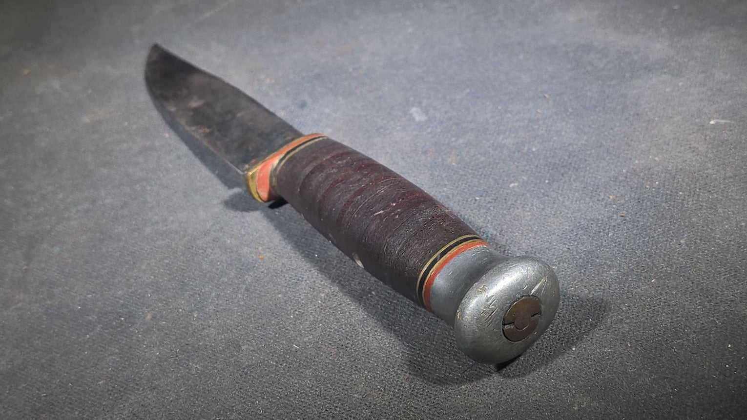 Vintage Hunting Knife with Stacked Leather Handle and Leather Sheath, Made in England