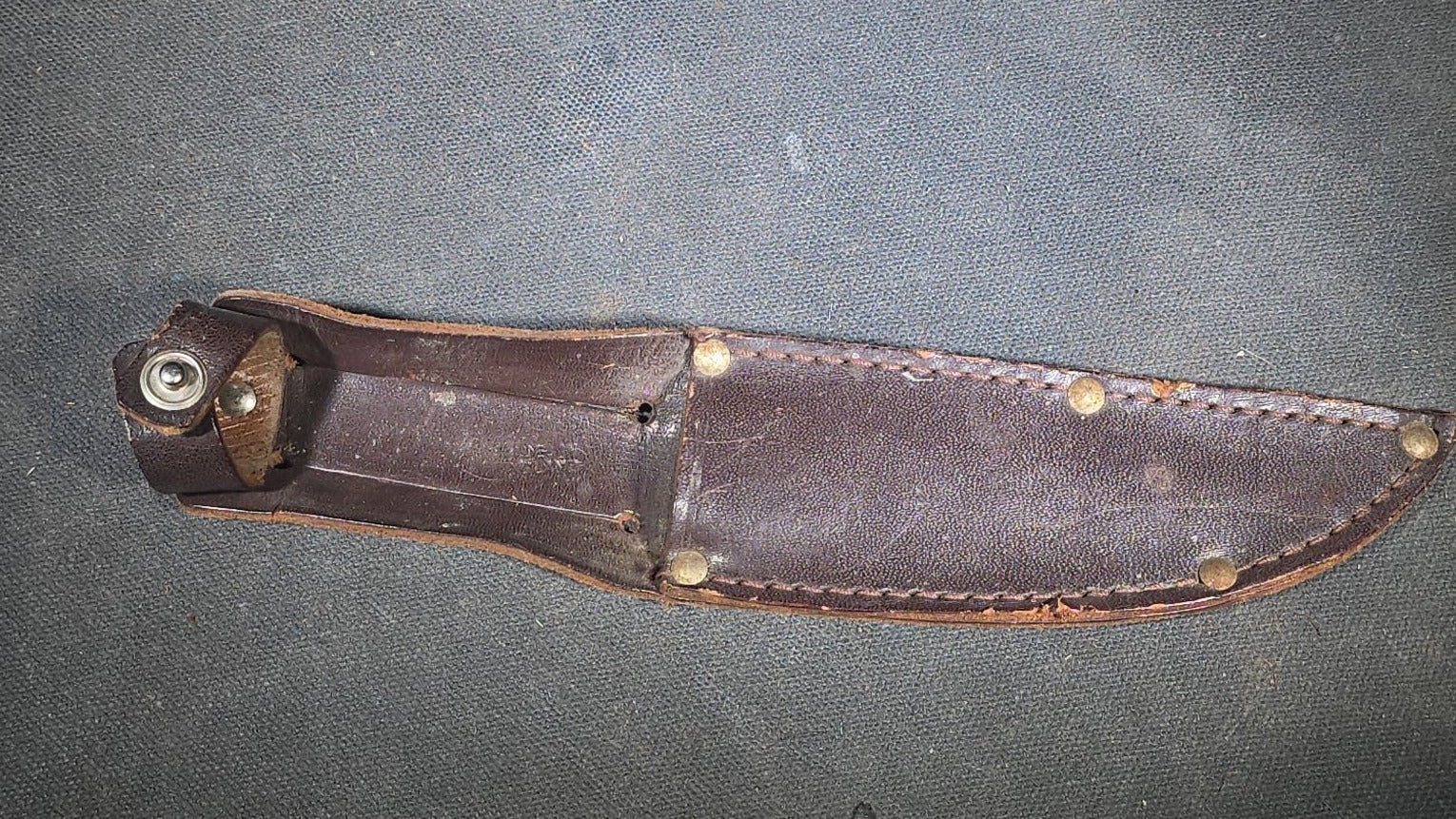 Vintage Hunting Knife with Stacked Leather Handle and Leather Sheath, Made in England