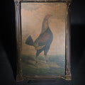 Lot 035 - Antique Framed Chromolithograph Print of a Dubbed Cockfighting Gamecock Rooster in Landscape, 8-1/4" W x 12-1/4" H