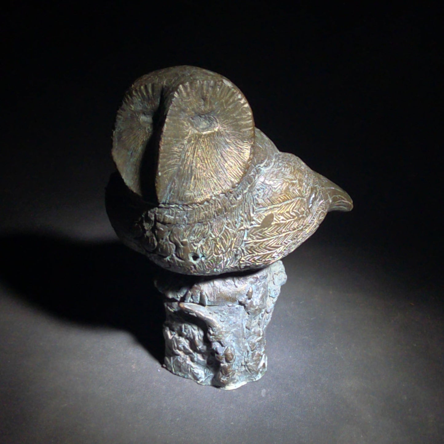 Vintage Bronze Owl Sculpture on Naturalistic Base, Signed Arthur Hacker