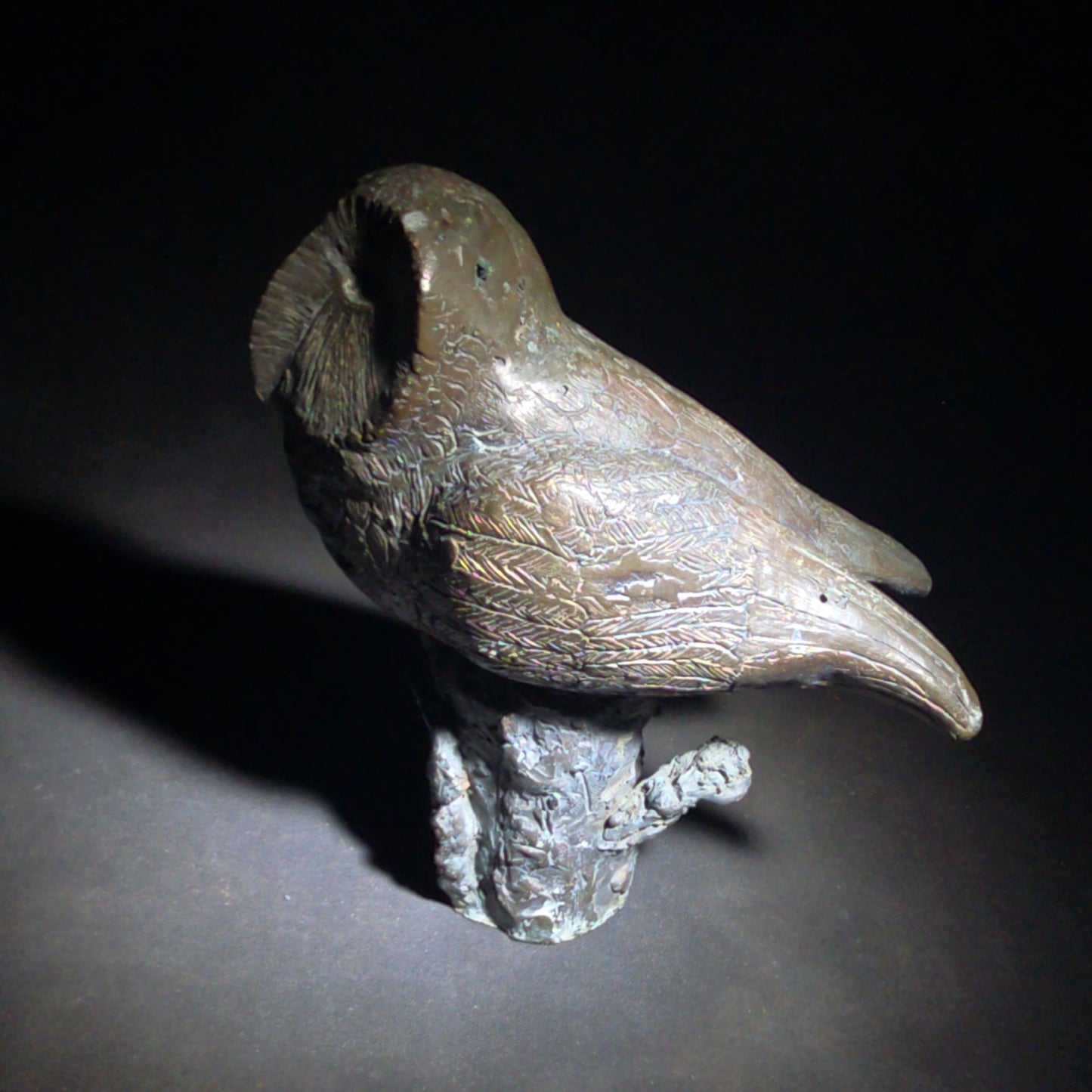Vintage Bronze Owl Sculpture on Naturalistic Base, Signed Arthur Hacker