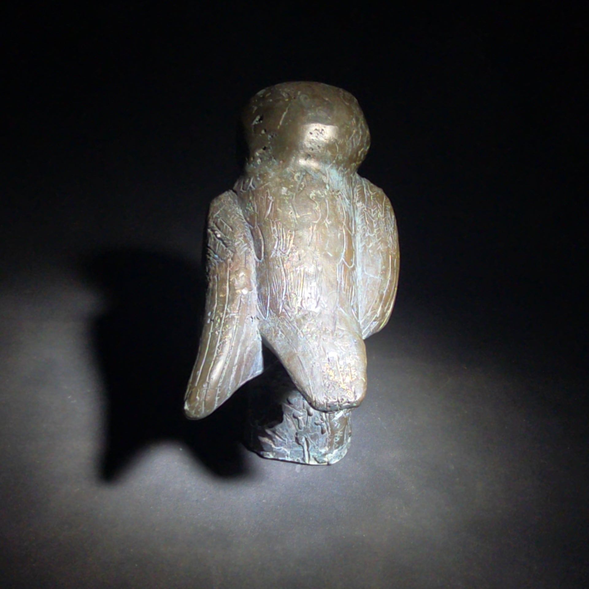 Vintage Bronze Owl Sculpture on Naturalistic Base, Signed Arthur Hacker