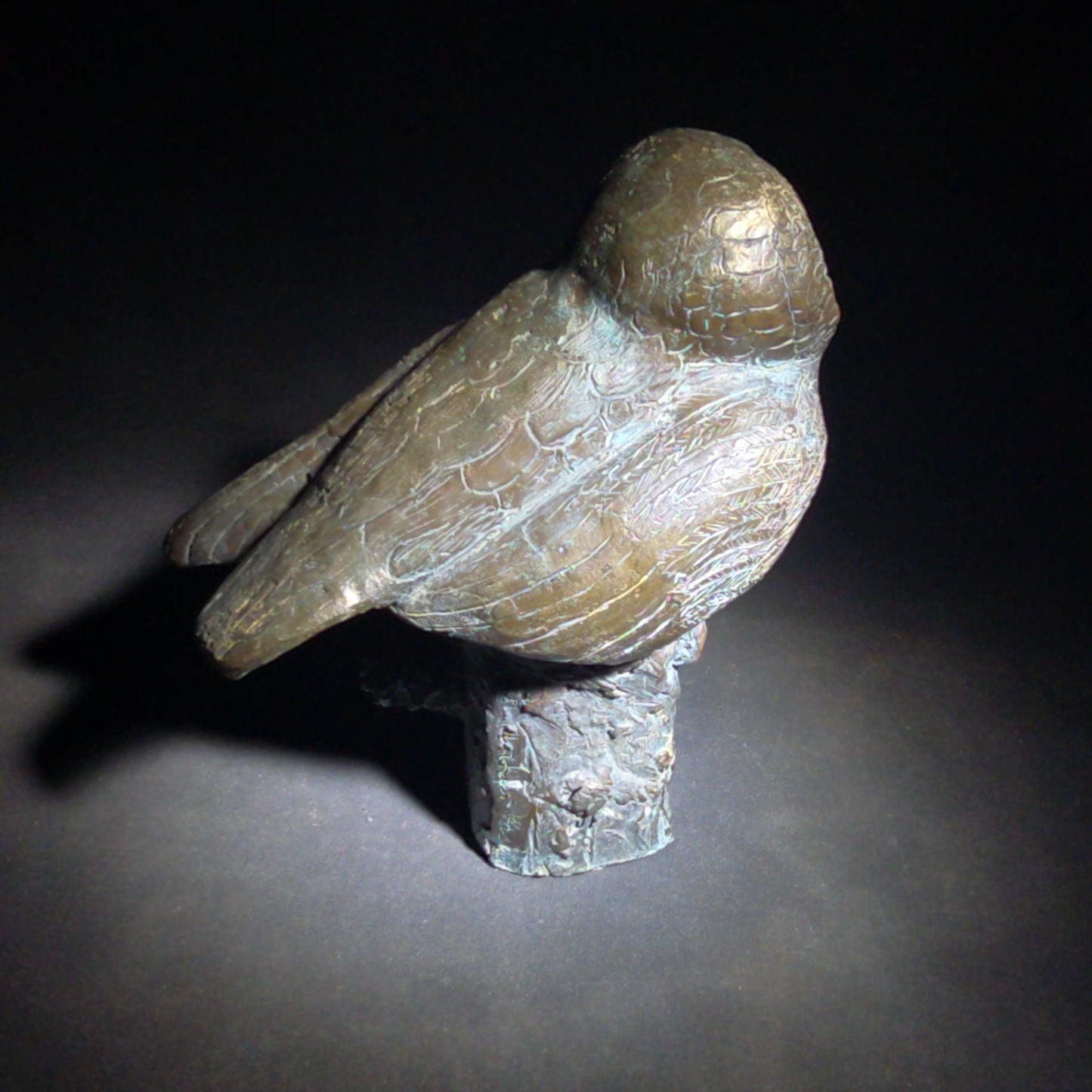 Vintage Bronze Owl Sculpture on Naturalistic Base, Signed Arthur Hacker