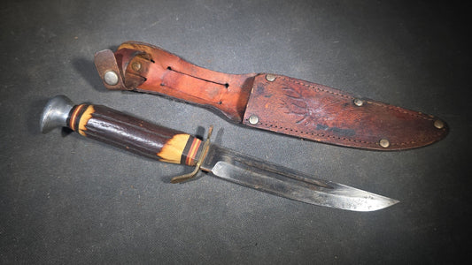 Vintage Concord Fixed-Blade Hunting Knife with Stacked Handle and Tooled Leather Sheath, Solingen, Germany