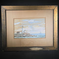 Lot 025 - Vintage Framed Watercolor Painting on Paper, Lighthouse and Rocky Coastline with Sailboats, Signed Spear, 10-1/4" W x 8-1/4" H