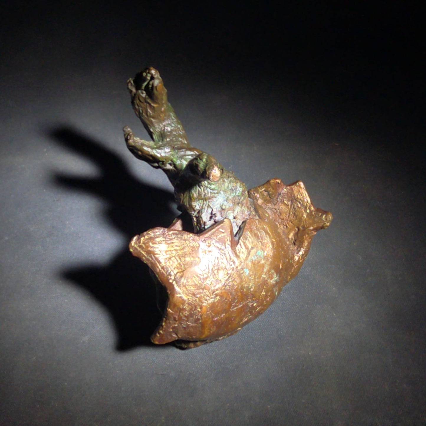 Vintage Abstract Bronze Sculpture of a Bird Hatching from an Egg
