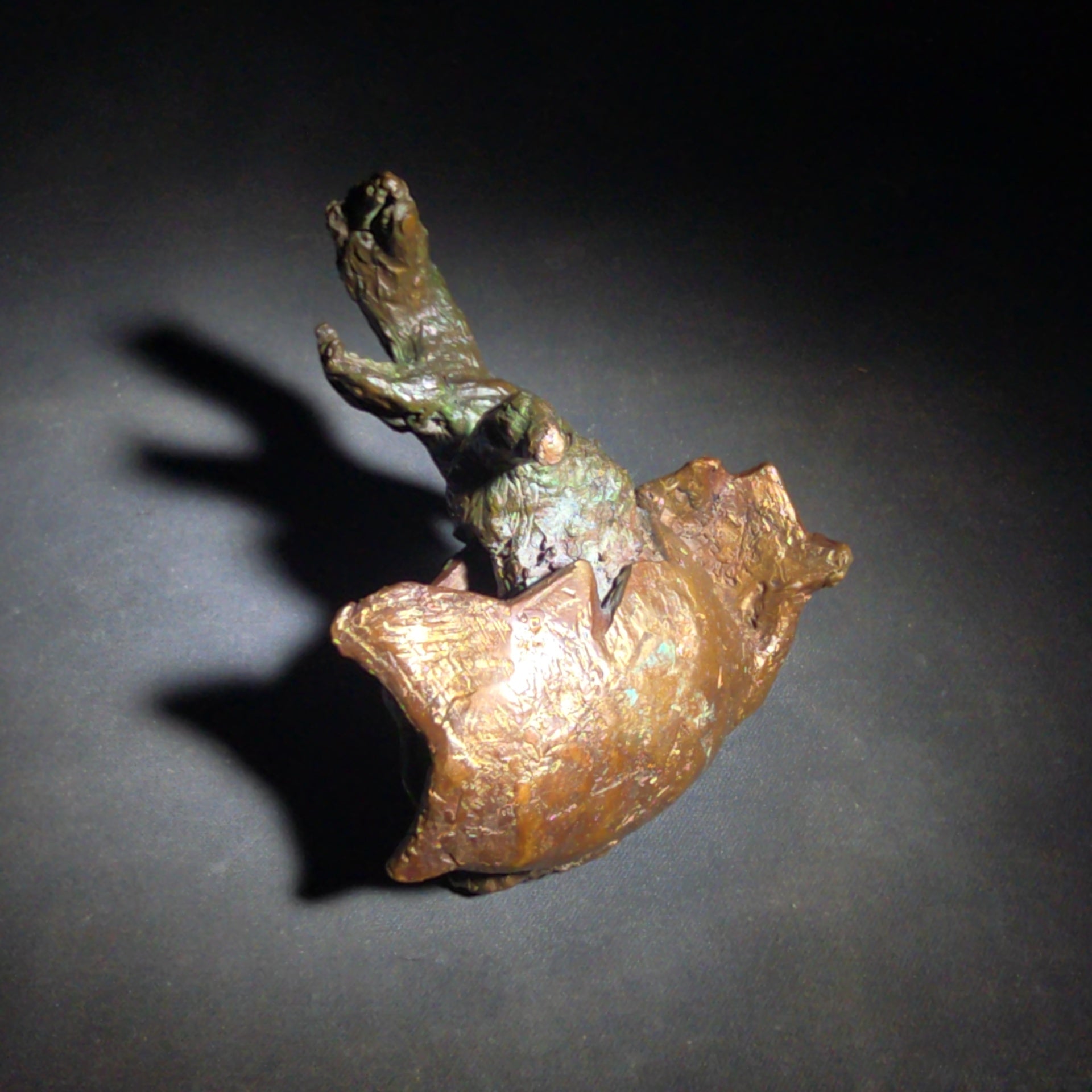 Vintage Abstract Bronze Sculpture of a Bird Hatching from an Egg