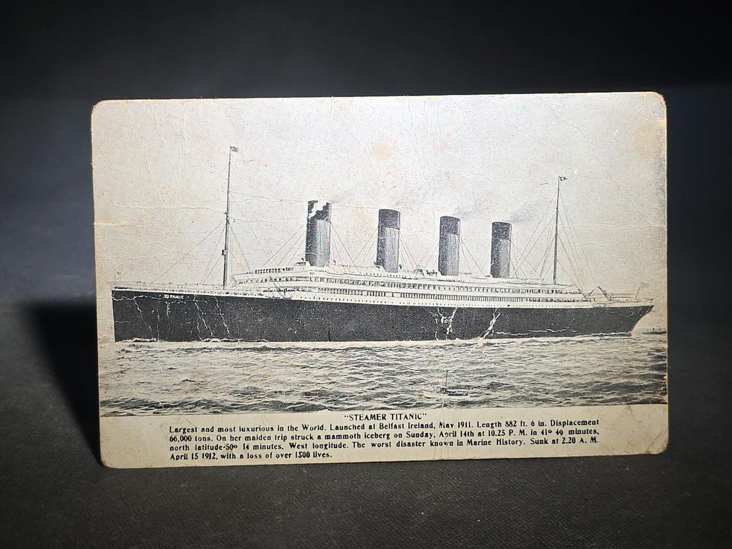 Antique "Steamer Titanic" Postcard with Sinking Details, Published by Tichnor Brothers, Inc., Boston, Massachusetts and Los Angeles, California