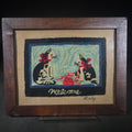 Lot 029 - Vintage Framed Hooked Rug Mat with Two Cats Playing with a Ball of Yarn, "Welcome" Text, Signed Bailey, 8-5/8" W x 6-7/8" H