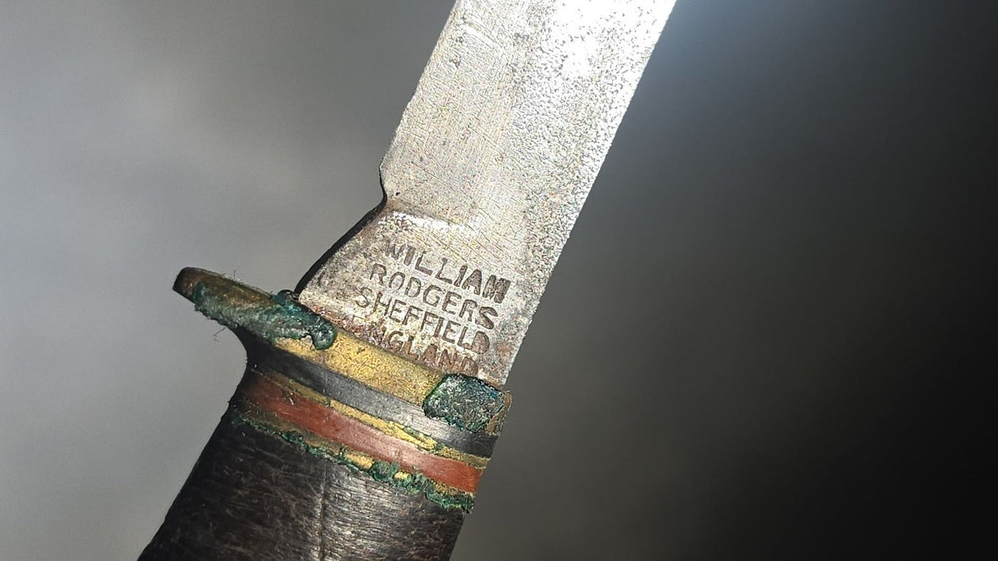 Vintage Miniature Fixed-Blade Knife with Leather Sheath, Manufactured by William Rodgers, Sheffield, England