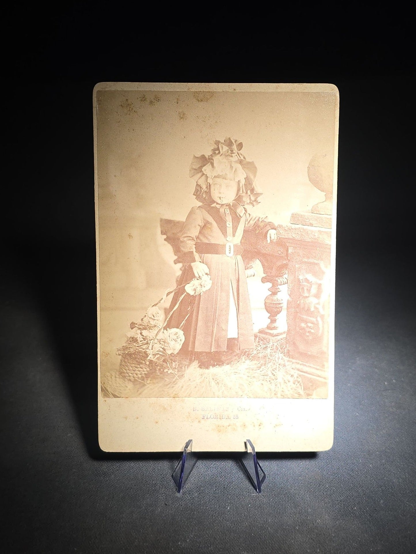 Grouping of 12 Antique and Vintage Photographs including Crescent Moon Snapshot, Rock Formation C.D.V., Child with Doll Cabinet Card by Schloeder, and Girl with Hoop Cabinet Card by Neale, Tremont, New York