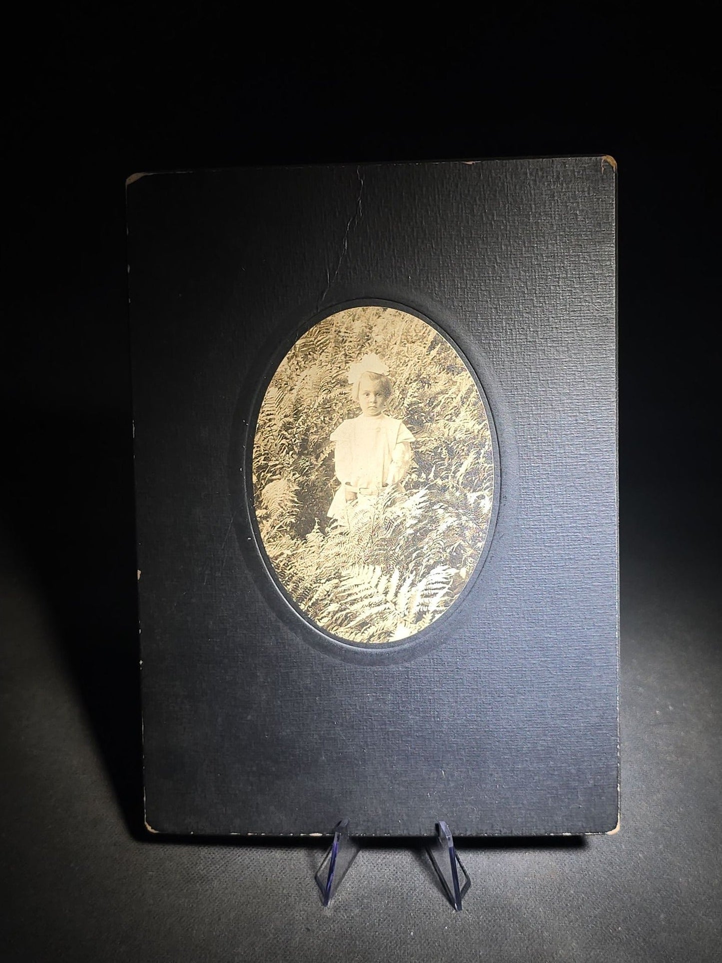 Grouping of 12 Antique and Vintage Photographs including Crescent Moon Snapshot, Rock Formation C.D.V., Child with Doll Cabinet Card by Schloeder, and Girl with Hoop Cabinet Card by Neale, Tremont, New York