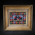 Lot 030 - Vintage Framed Hooked Rug Mat with Two Black Scottish Terriers and Folk Art Floral Border, Signed Bailey, 10-1/8" W x 9-1/8" H