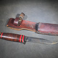 Lot 097 - Vintage Craftsman U.S.A. Fixed Blade Hunting Knife with Dog Head Pommel, Stacked Leather Handle, and Leather Sheath, 8-1/4" L