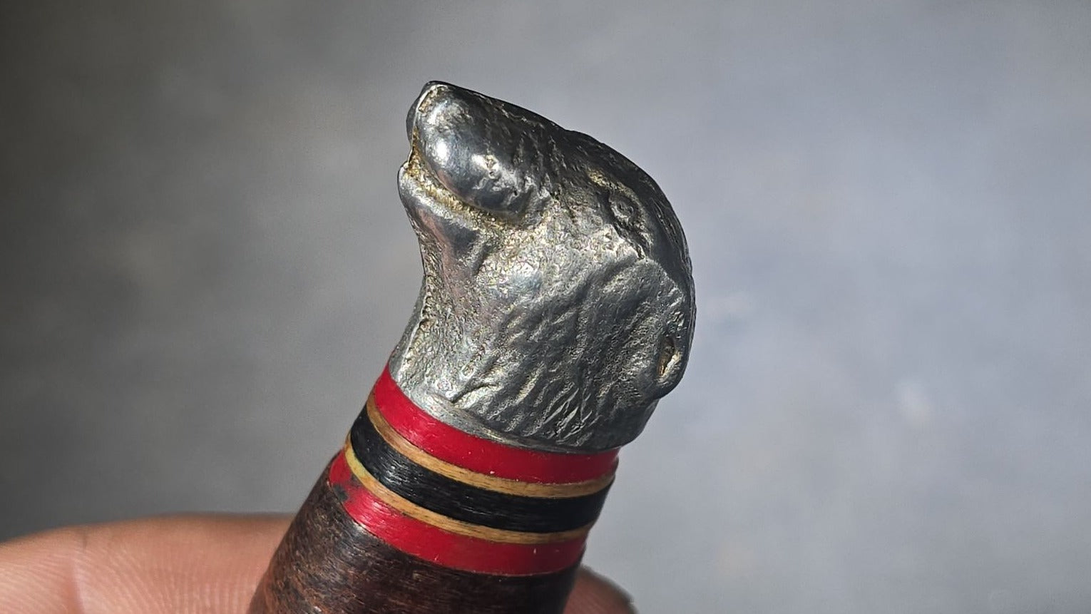 Vintage Craftsman U.S.A. Fixed Blade Hunting Knife with Dog Head Pommel, Stacked Leather Handle, and Leather Sheath