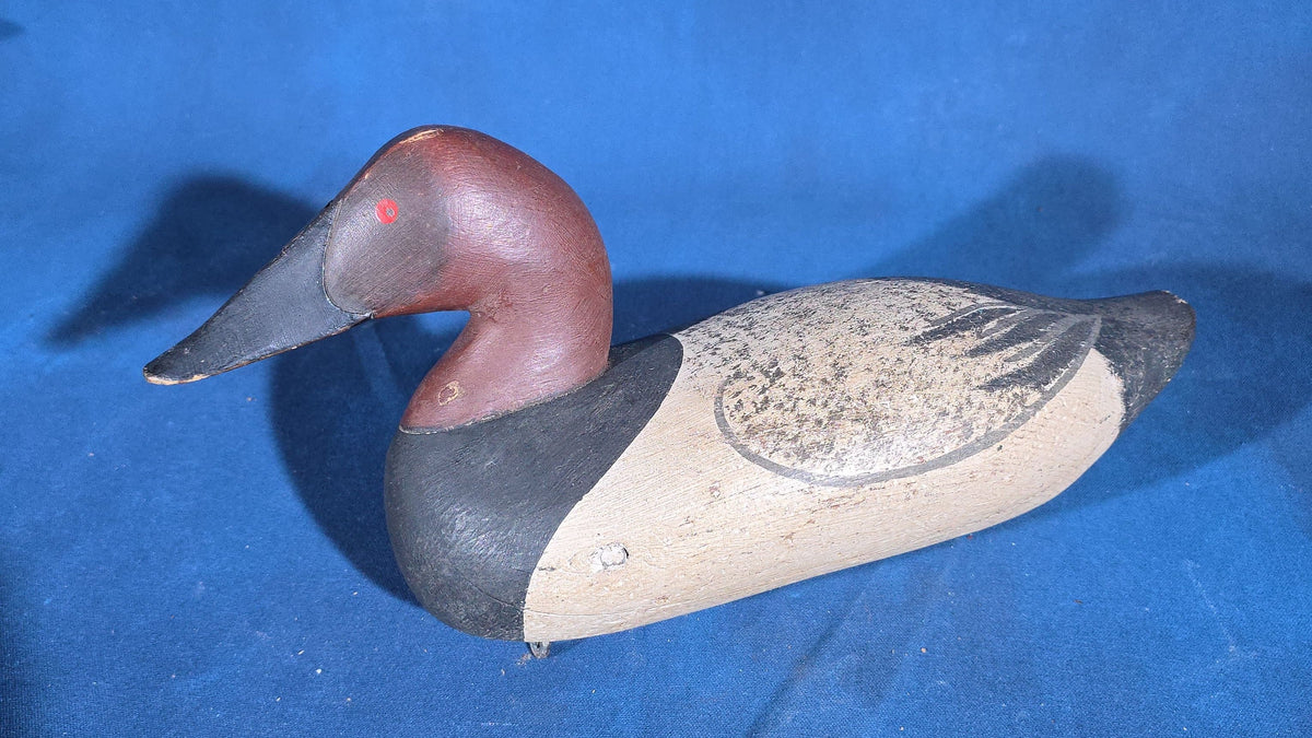 Grouping of Four Vintage Hand-Carved and Hand-Painted Duck Decoys including Canvasback Signed Capt. Harry R. Jobes and Scoter Carved J.H. Whitney