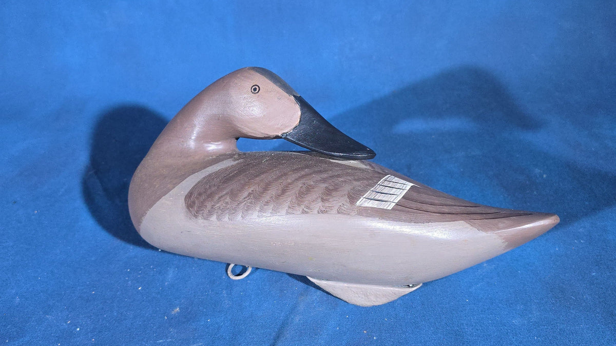 Grouping of Four Vintage Hand-Carved and Hand-Painted Duck Decoys including Canvasback Signed Capt. Harry R. Jobes and Scoter Carved J.H. Whitney