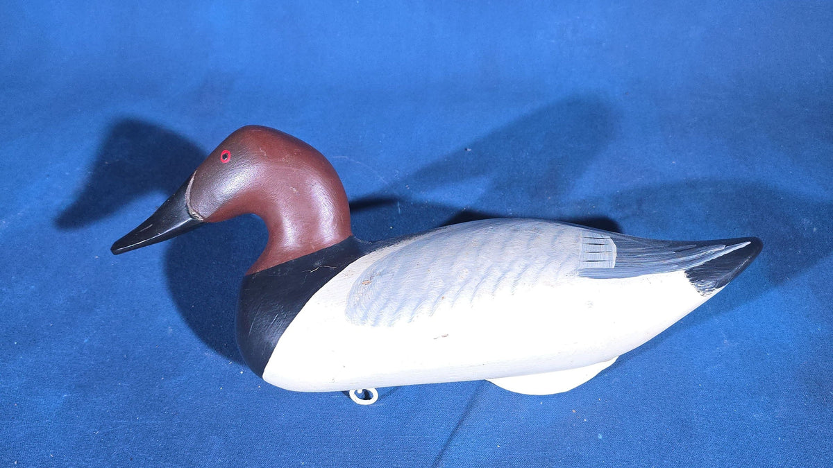 Grouping of Four Vintage Hand-Carved and Hand-Painted Duck Decoys including Canvasback Signed Capt. Harry R. Jobes and Scoter Carved J.H. Whitney