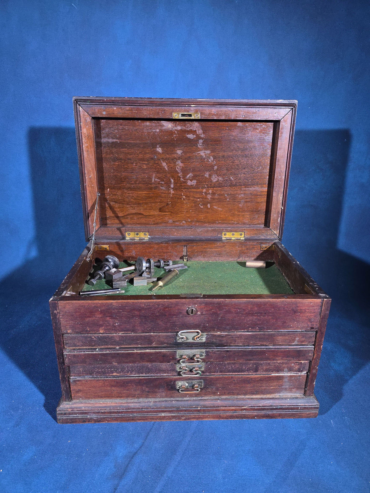 Antique Machinist's Tool Chest with Three Drawers and Contents